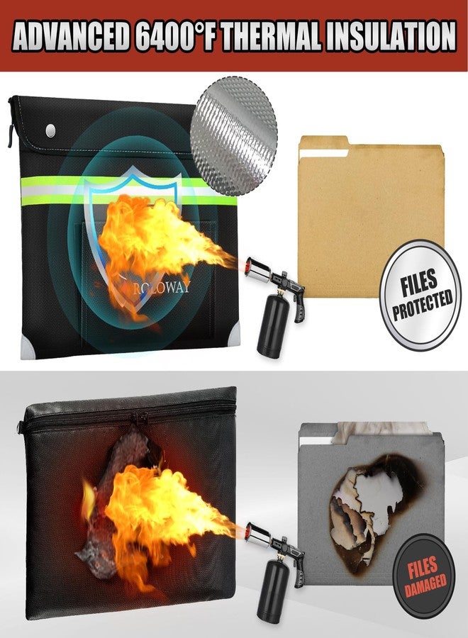 ROLOWAY Upgraded Fireproof Document Bag (14.5 x 11.5 inch) with 6400℉ Aluminum Foil Layer, Fireproof Safe Bag for Documents with Front Pocket and Reflective Strip - Image 3